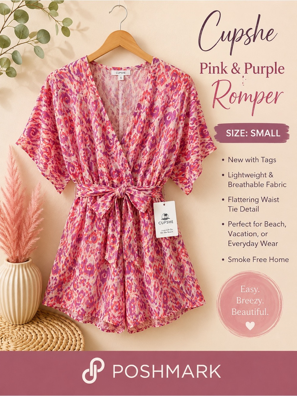 Cupshe Pink and Purple romper light weight size small NWT
